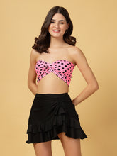 Cukoo Non-Padded Black Pink Polka dot Swim top and Black Swim Skirt